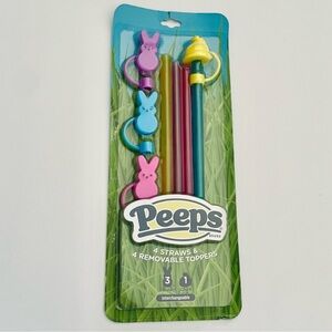 Peeps 4-pack bunny & chick straws and toppers, pink, purple, yellow and blue NWT